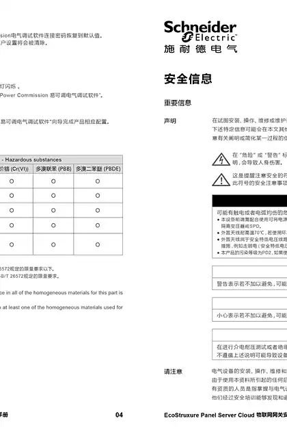 schneider施耐德EcoStruxure Panel Server Cloud-安装说明书